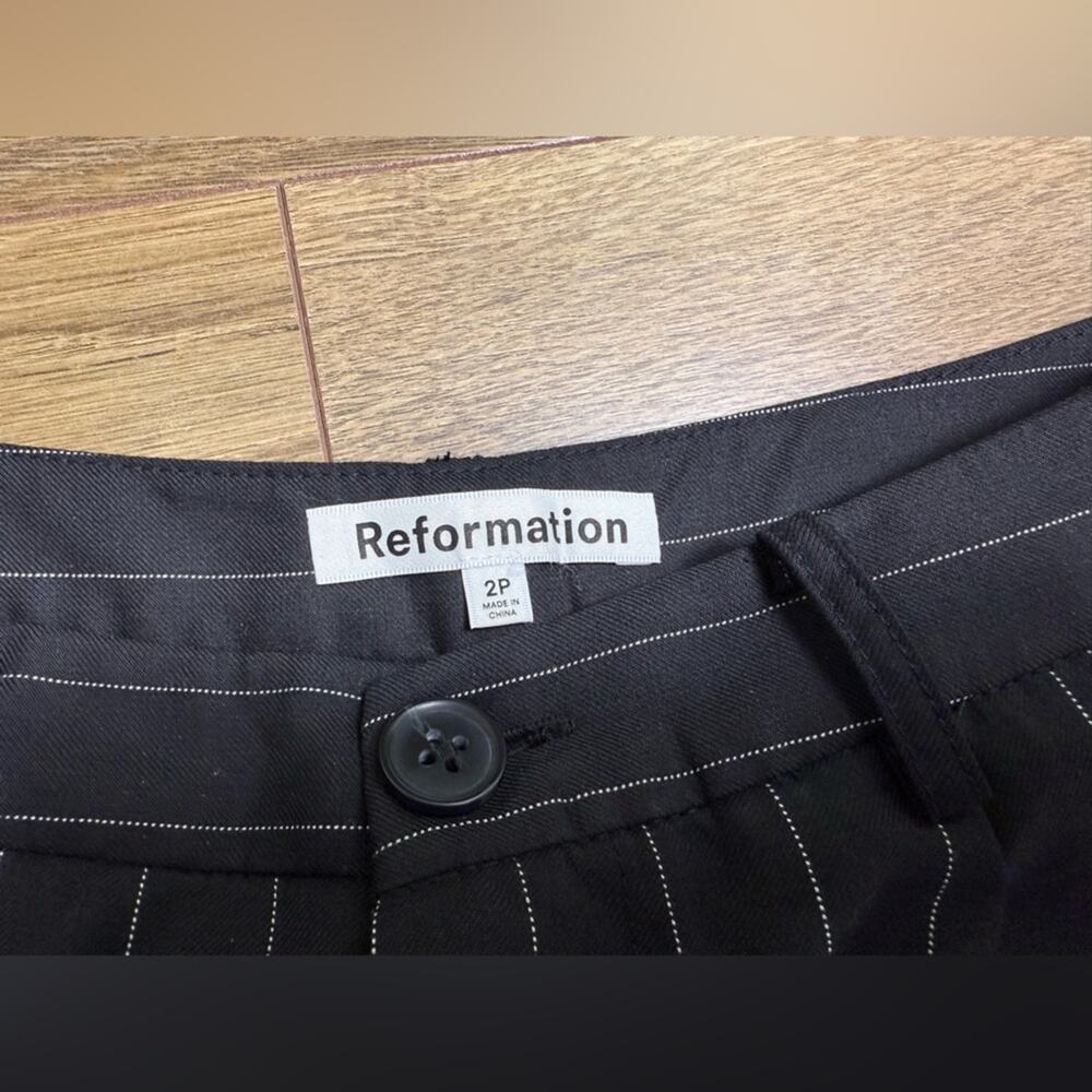 NWT Reformation Wool Blend Black Pinstripe Oren Wide Leg Pant Size 2 Petite - Picture 8 of 13